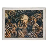 Kniedienblad met kussen eronder Dennenappels