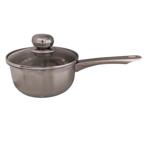 Steelpan met glazen deksel 16 cm  rvs