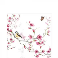 Servetten papier Vogel & Bloesem wit 25x25 cm