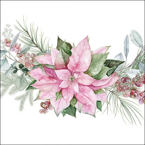 Servetten papier Roze kerstster 33x33 cm