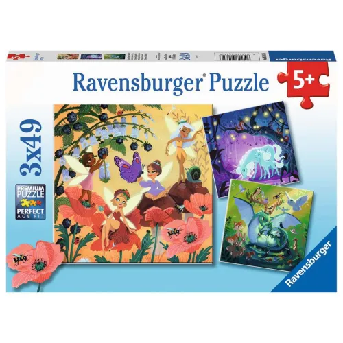Ravensburger puzzel 3x49 stukjes 5 + eenhoorn, draak en fee